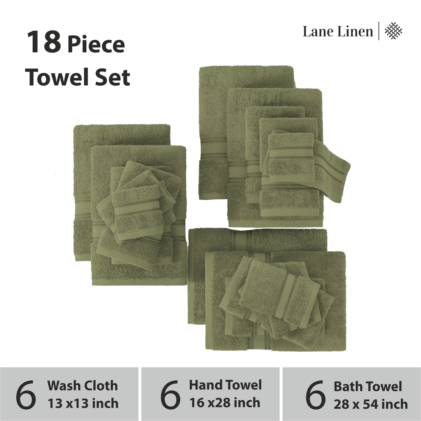 18 Piece 100% Cotton Towel Set 550GSM - Oil Green