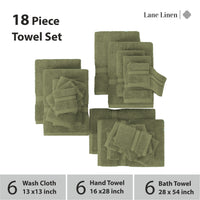 18 Piece 100% Cotton Towel Set 550GSM - Oil Green
