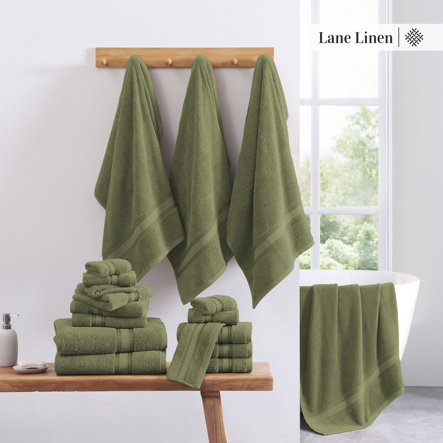 18 Piece 100% Cotton Towel Set 550GSM - Oil Green