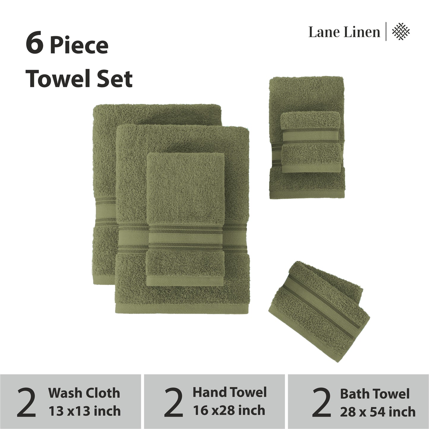 6 Piece Cotton Towel Set 550GSM - Oil Green