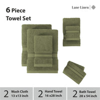 6 Piece Cotton Towel Set 550GSM - Oil Green