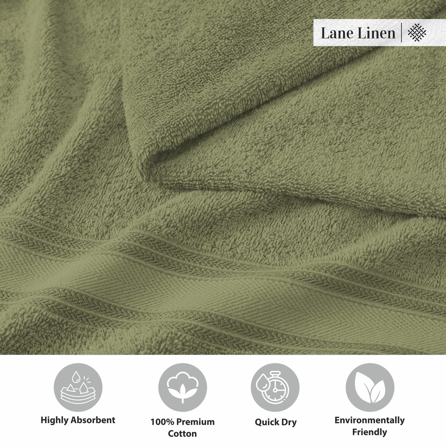 6 Piece Cotton Towel Set 550GSM - Oil Green