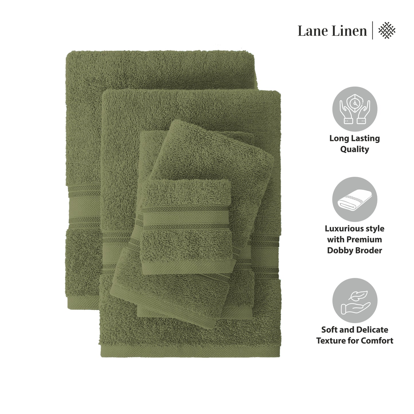 6 Piece Cotton Towel Set 550GSM - Oil Green