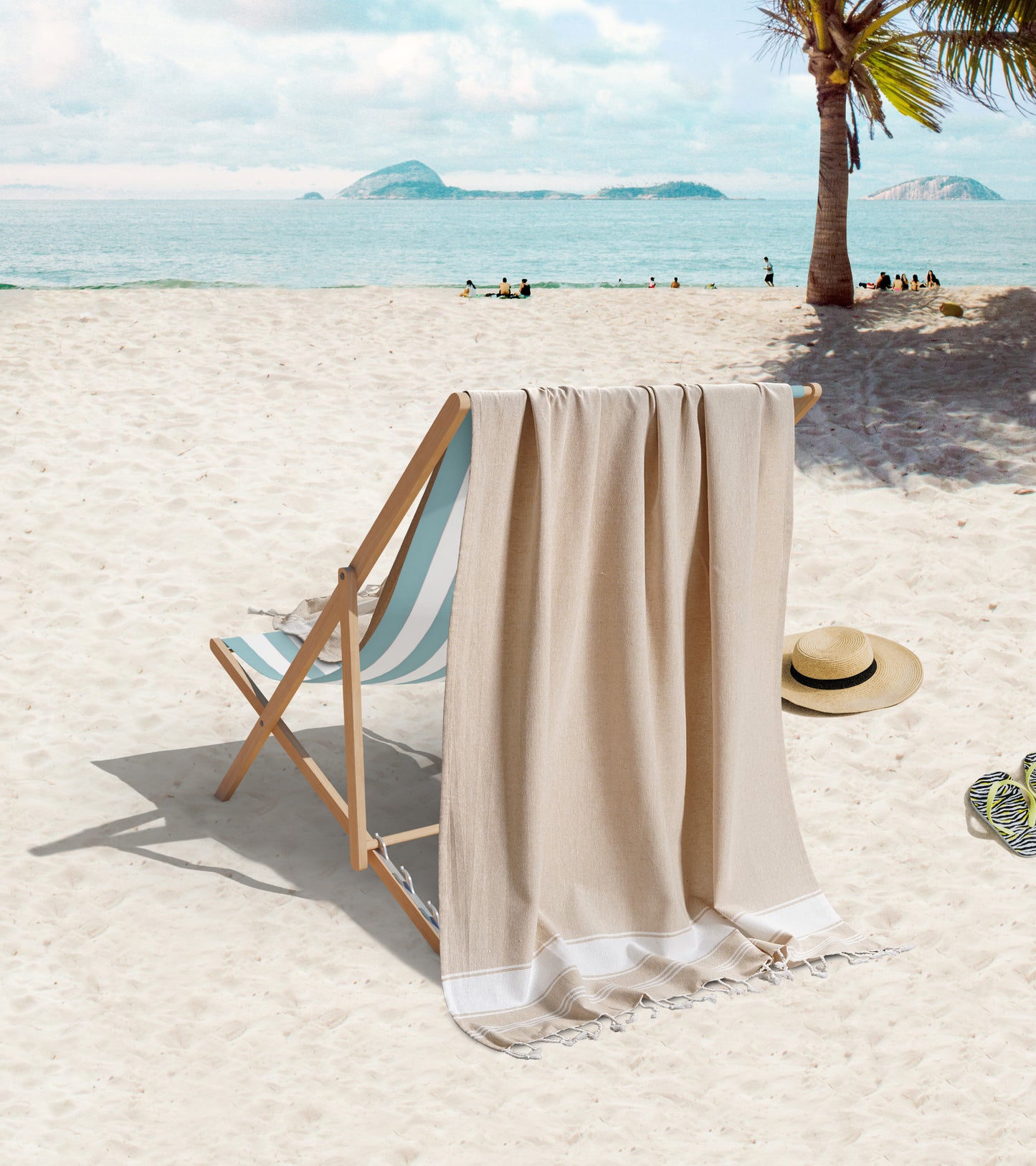 Set of 2 Chambray Turkish Beach Towels - Beige