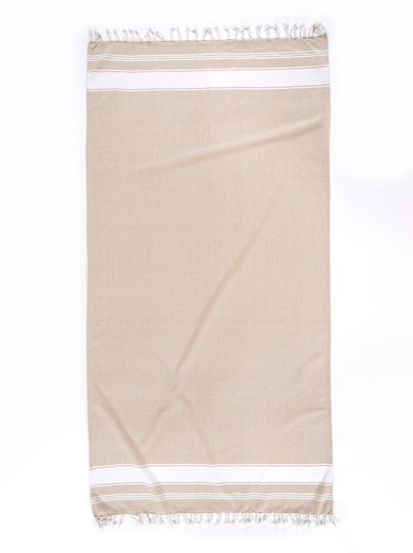 Set of 2 Chambray Turkish Beach Towels - Beige