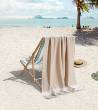 Set of 4 Chambray Turkish Beach Towels - Beige