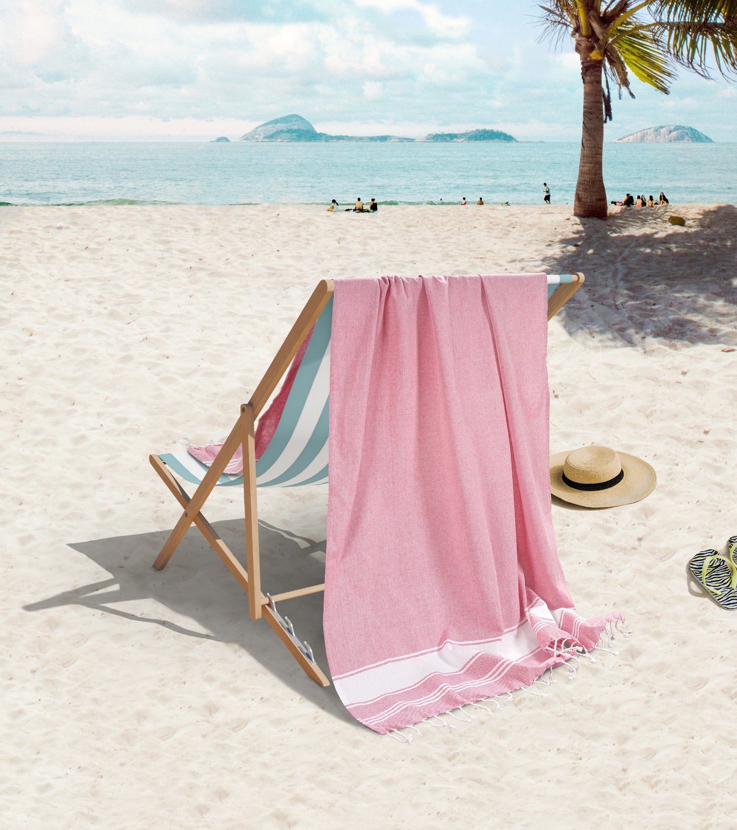 Set of 4 Chambray Turkish Beach Towels - Candy Pink