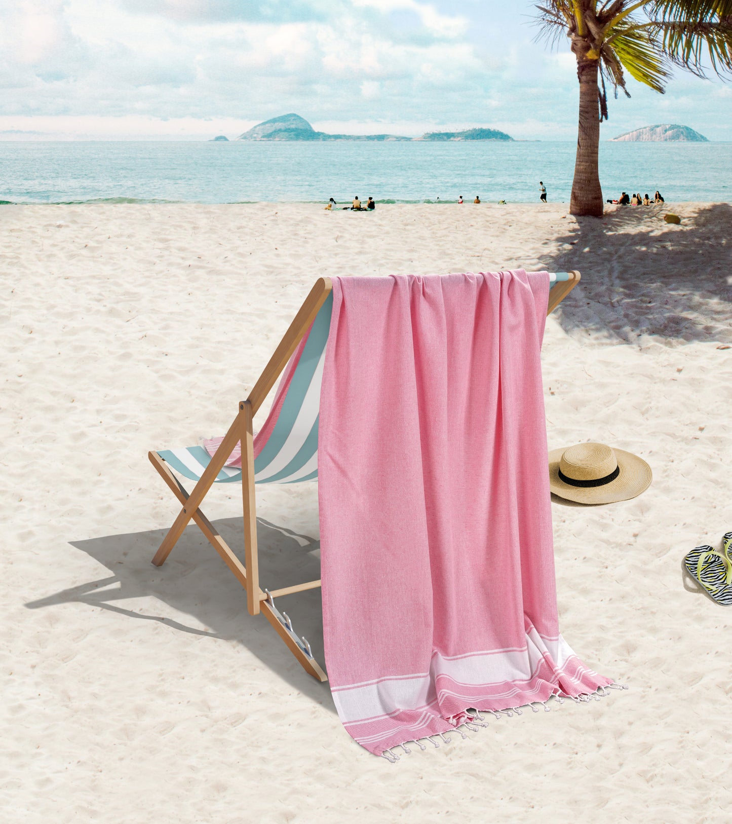Set of 4 Chambray Turkish Beach Towels - Cashmere Rose