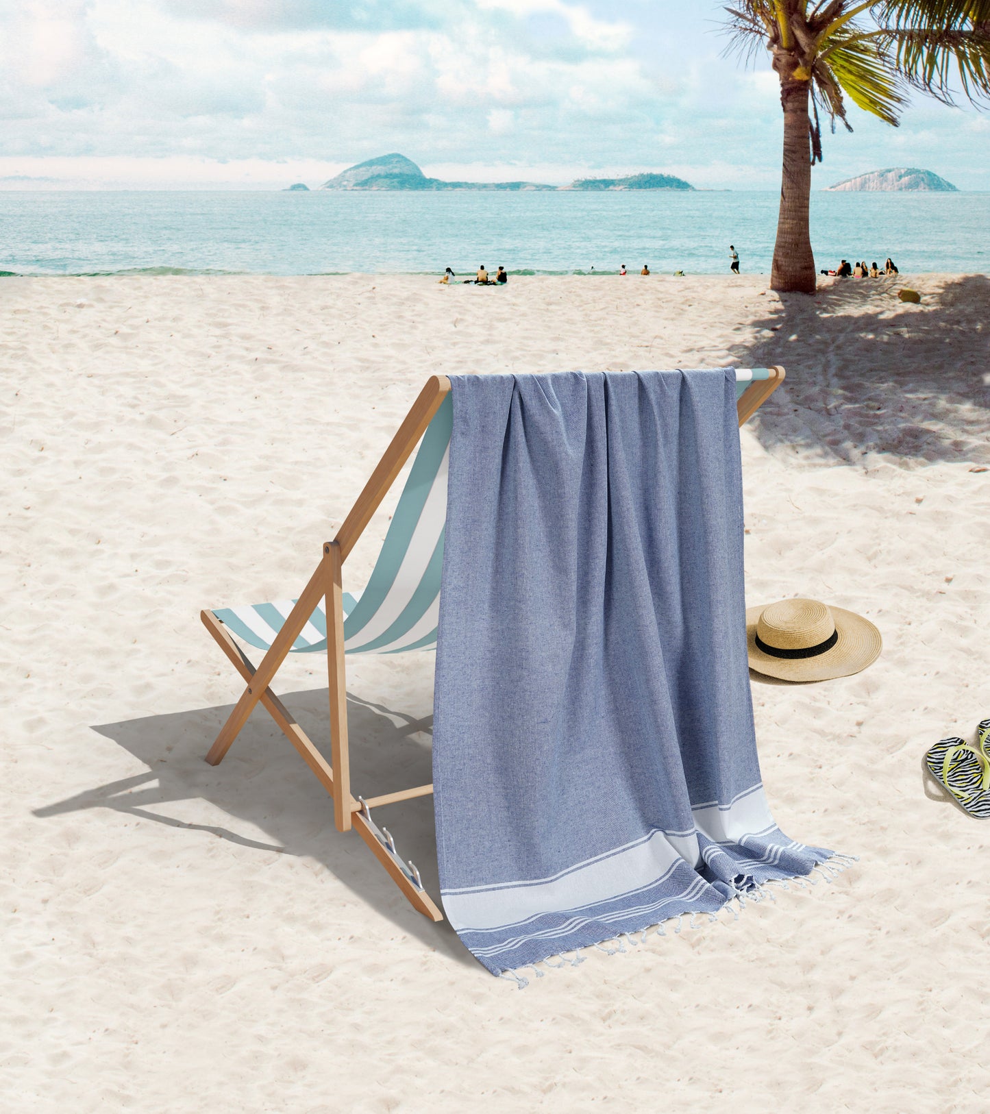 Set of 4 Chambray Turkish Beach Towels - Forever Blue