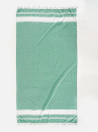 Set of 4 Chambray Turkish Beach Towels - Jade Green