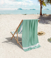 Set of 4 Chambray Turkish Beach Towels - Jade Green