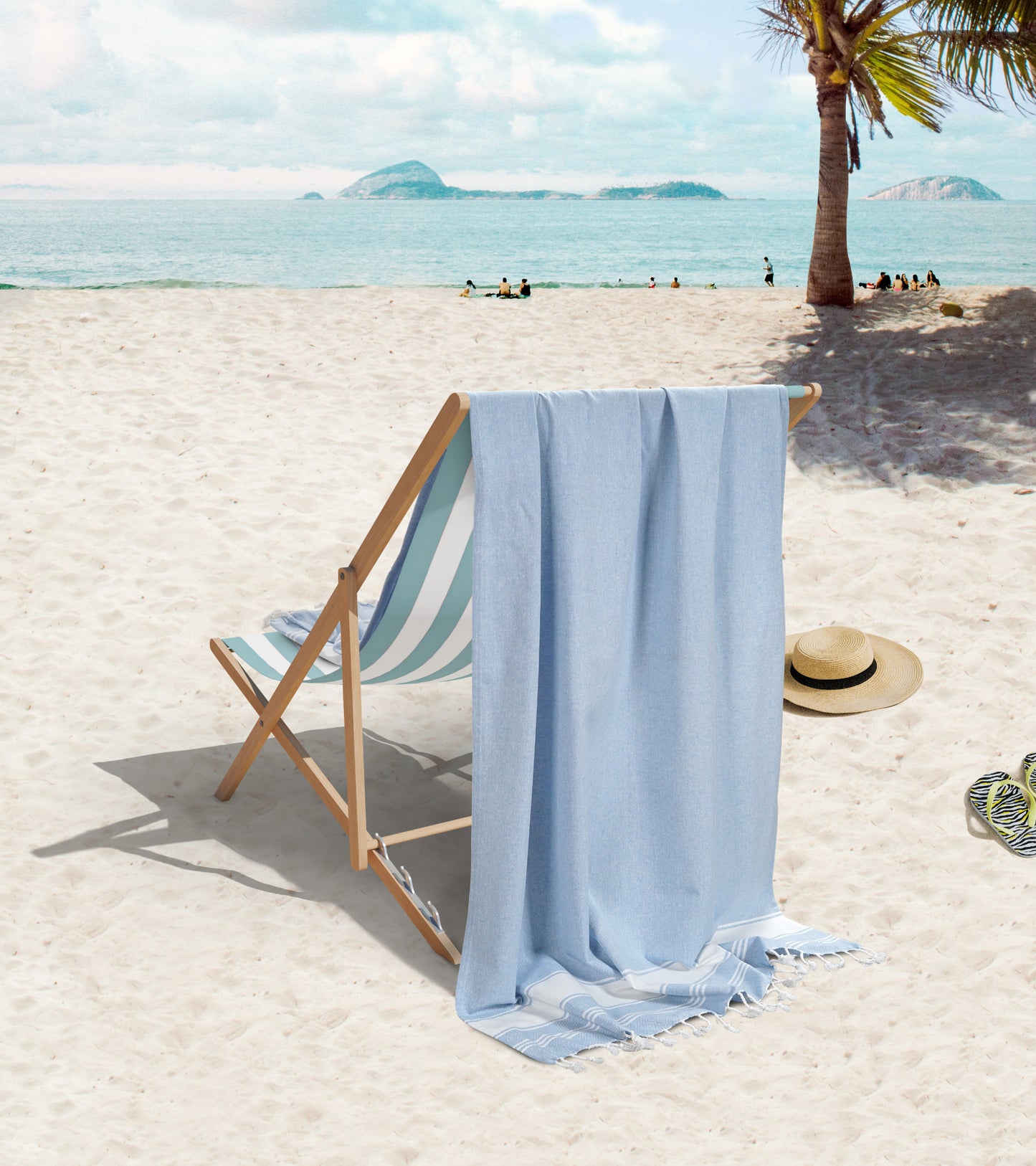 Set of 4 Chambray Turkish Beach Towels - Sky Blue