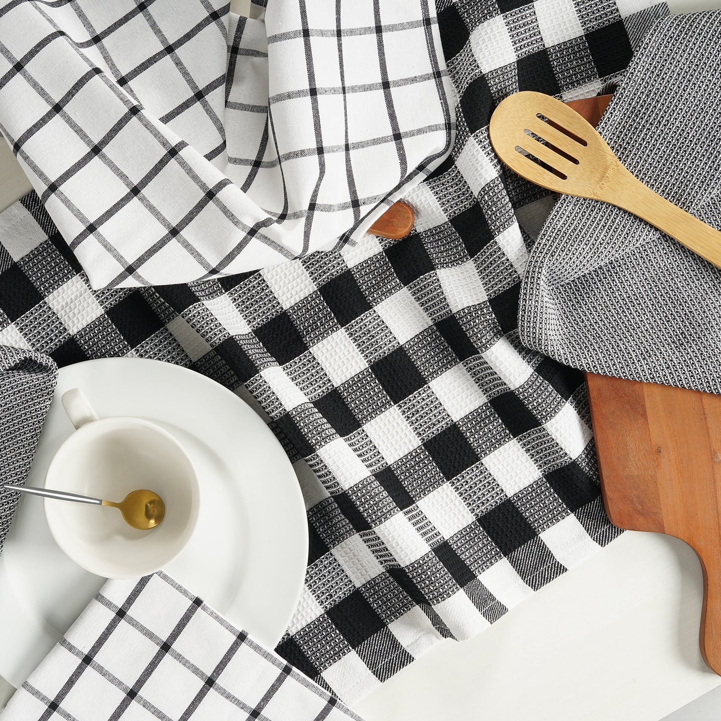 Set of 12 Multiweave Kitchen Towels - Black