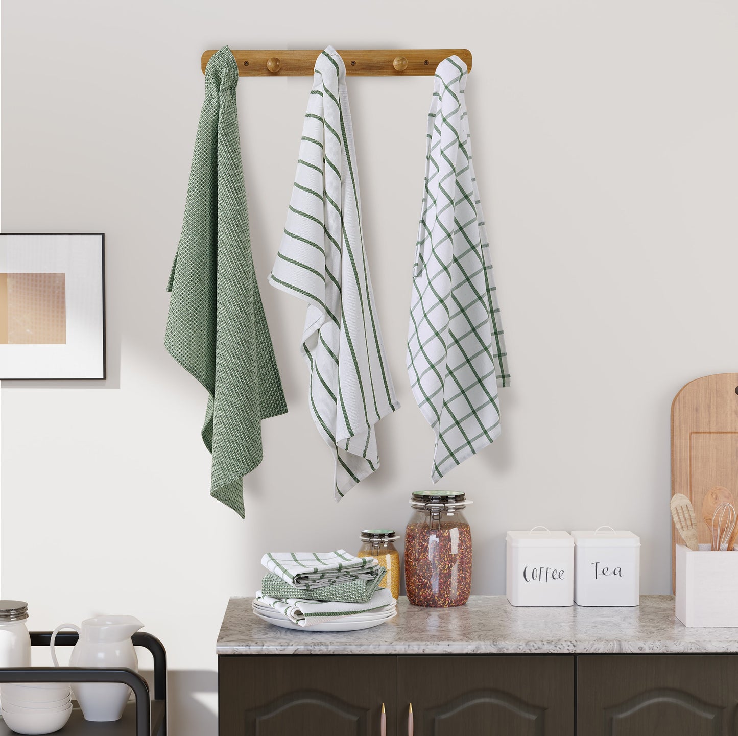 Set of 6 Multiweave Kitchen Towels - Olive