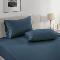 100% Organic Washed Cotton Fitted Sheet Set - Estate Blue