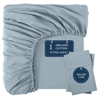 100% Organic Washed Cotton Fitted Sheet Set - French Blue