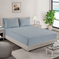 100% Organic Washed Cotton Fitted Sheet Set - French Blue