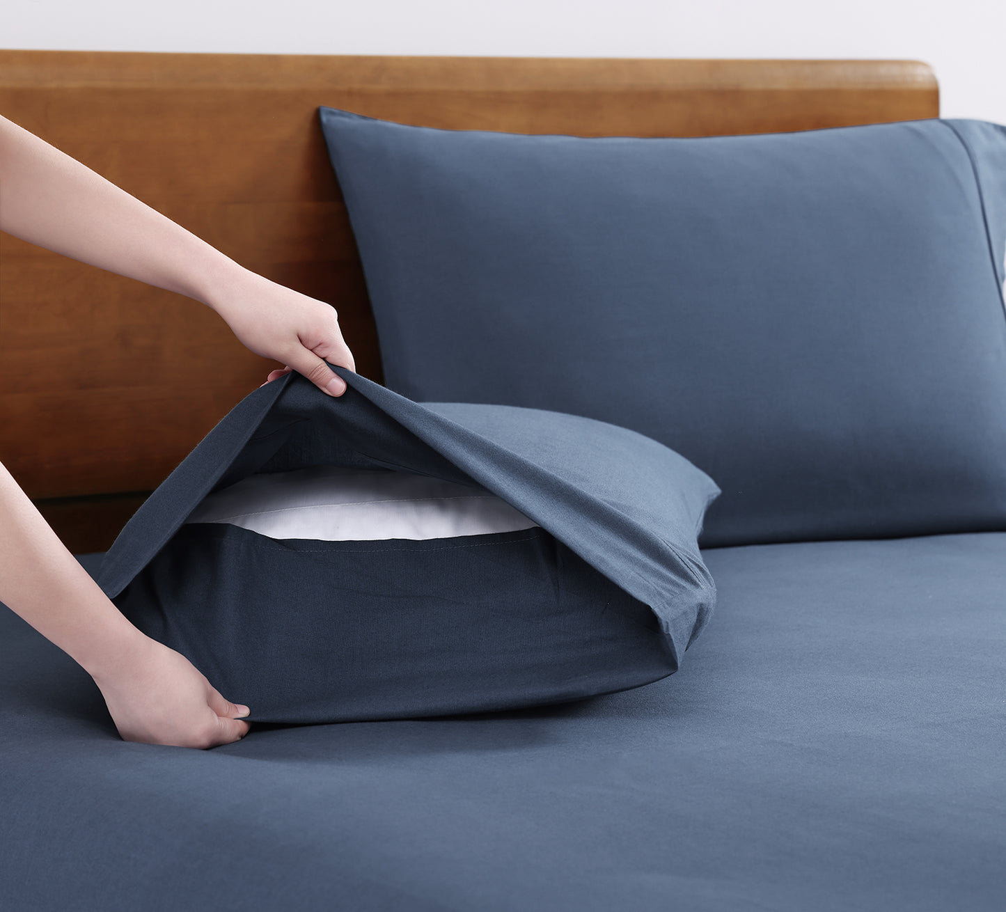 100% Organic Washed Cotton Sheet Set - Navy