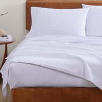 100% Organic Washed Cotton Sheet Set - Ticking Stripe Cobalt Blue
