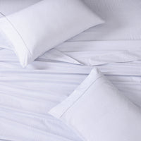 100% Organic Washed Cotton Sheet Set - Ticking Stripe Cobalt Blue