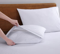 100% Organic Washed Cotton Sheet Set - Ticking Stripe Cobalt Blue