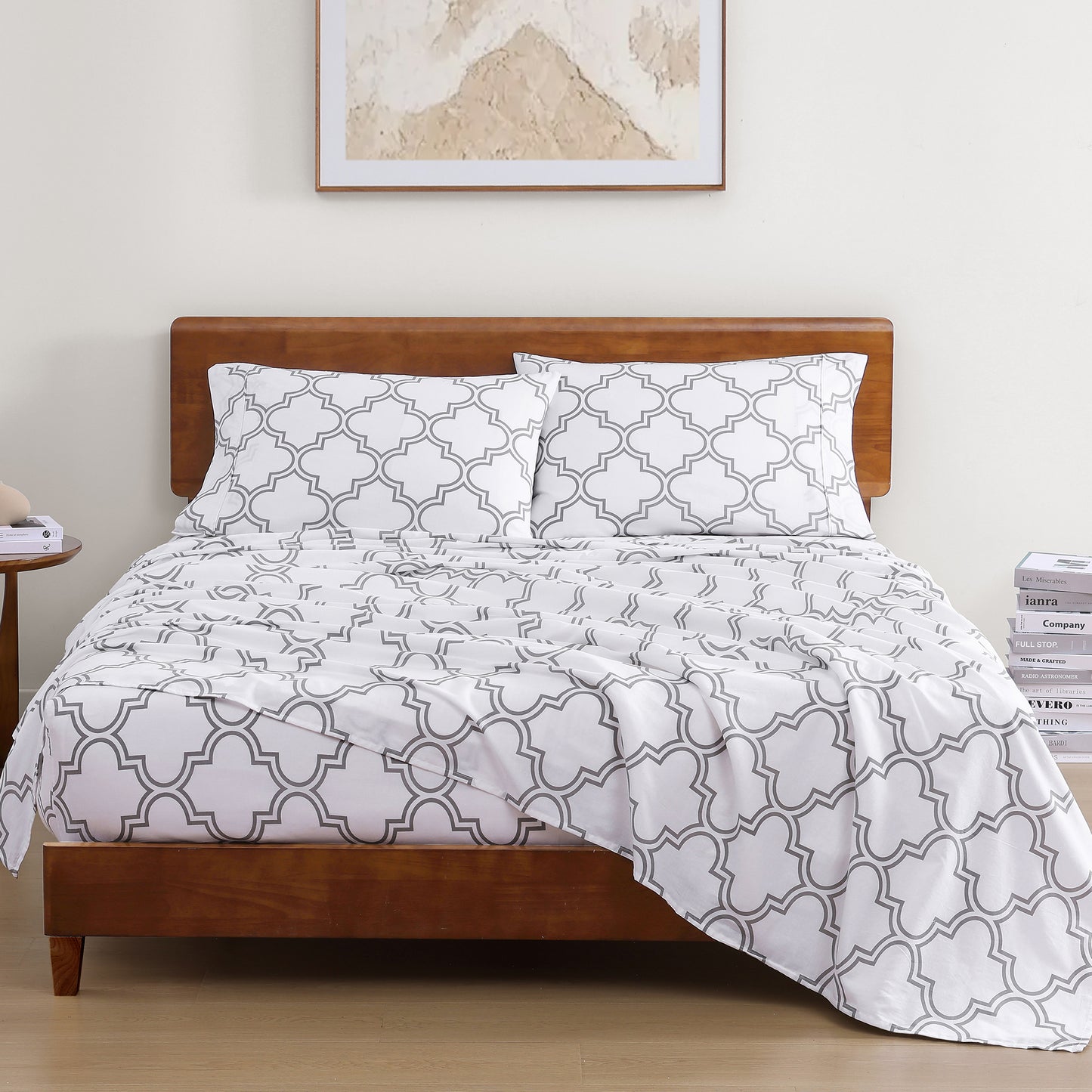 100% Organic Washed Cotton Sheet Set - Trellis Silver