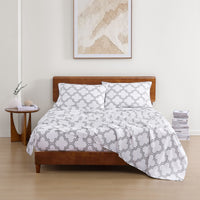 100% Organic Washed Cotton Sheet Set - Trellis Silver