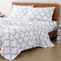 100% Organic Washed Cotton Sheet Set - Trellis Silver