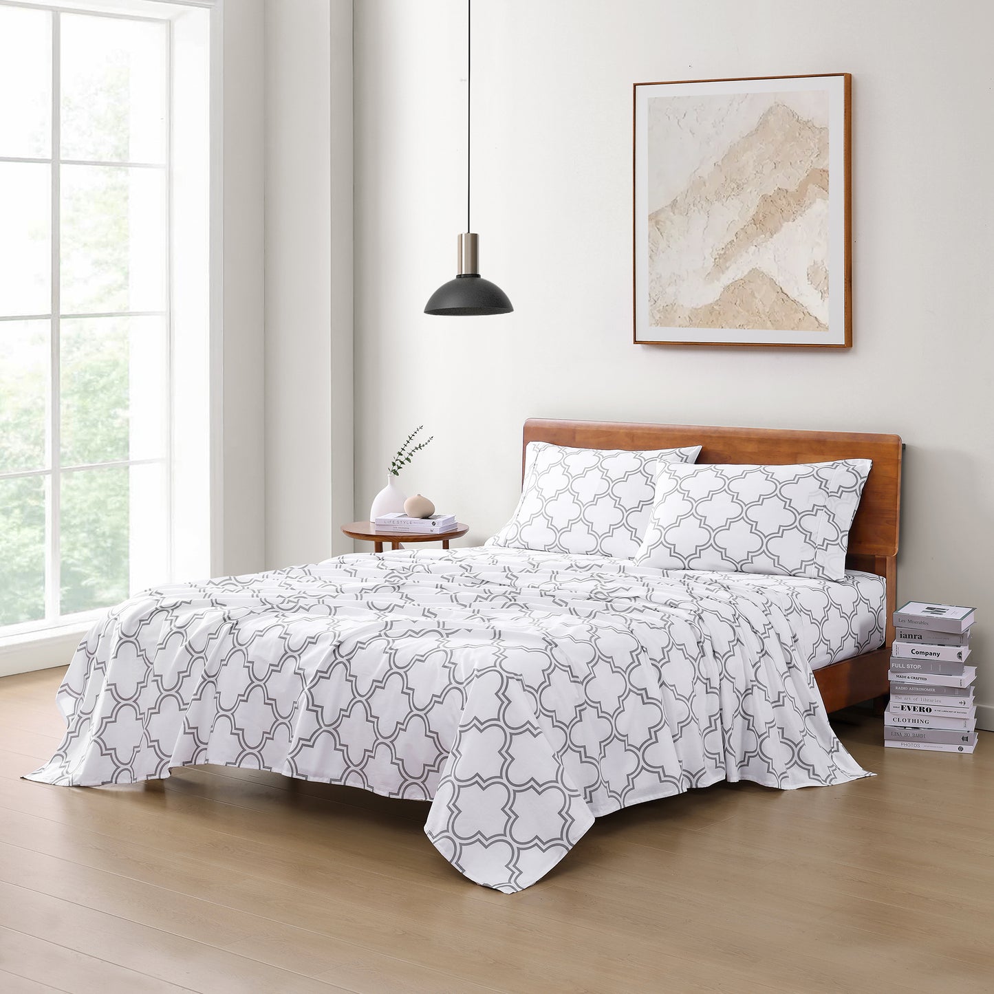 100% Organic Washed Cotton Sheet Set - Trellis Silver