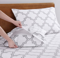 100% Organic Washed Cotton Sheet Set - Trellis Silver