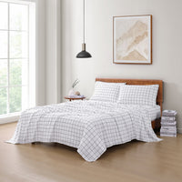 100% Organic Washed Cotton Sheet Set - Windowpane Charcoal
