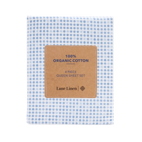 100% Organic Washed Cotton Sheet Set - Polka Dot Blue