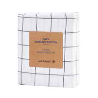 100% Organic Washed Cotton Sheet Set - Windowpane Charcoal