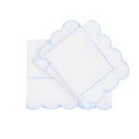100% Cotton Scalloped Sheet Set - White with Pale Blue