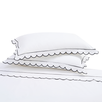 100% Cotton Scalloped Sheet Set - White with Black