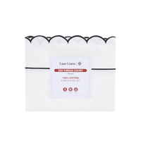 100% Cotton Scalloped Sheet Set - White with Black