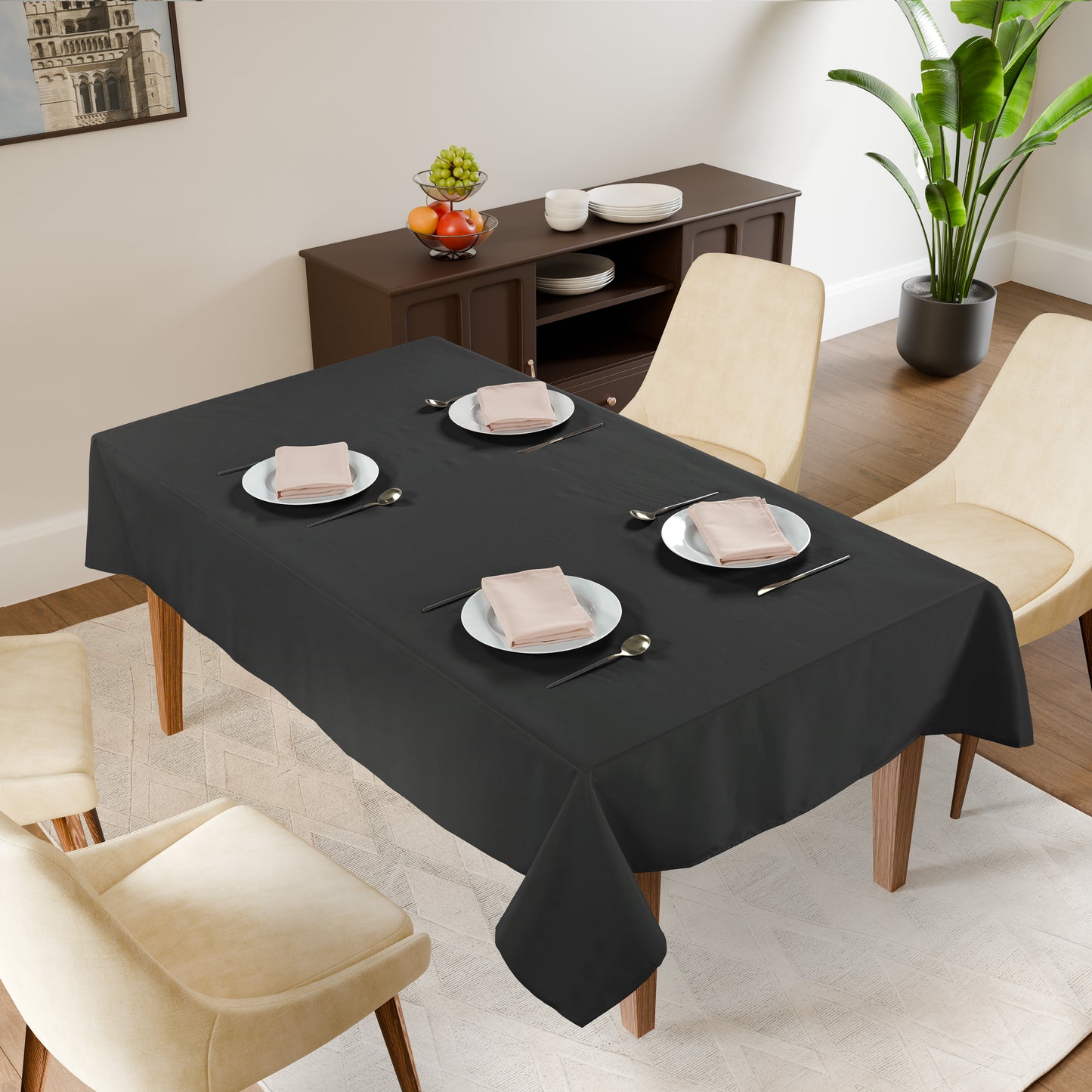 Set of 6 - Solid Tablecloths 6 seat 152x213cm - Black