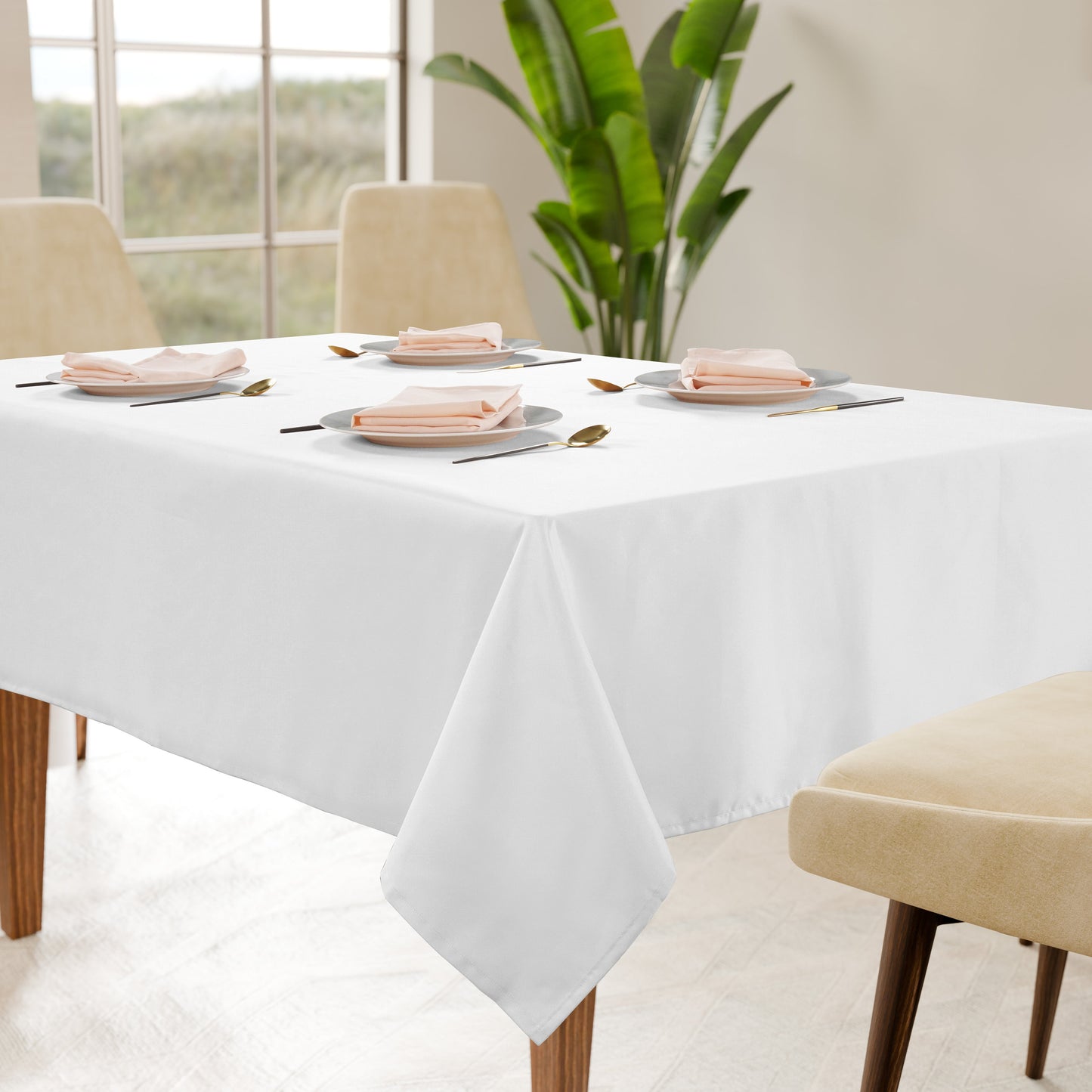 Set of 6 - Solid Tablecloths 6 seat 152x213cm - White