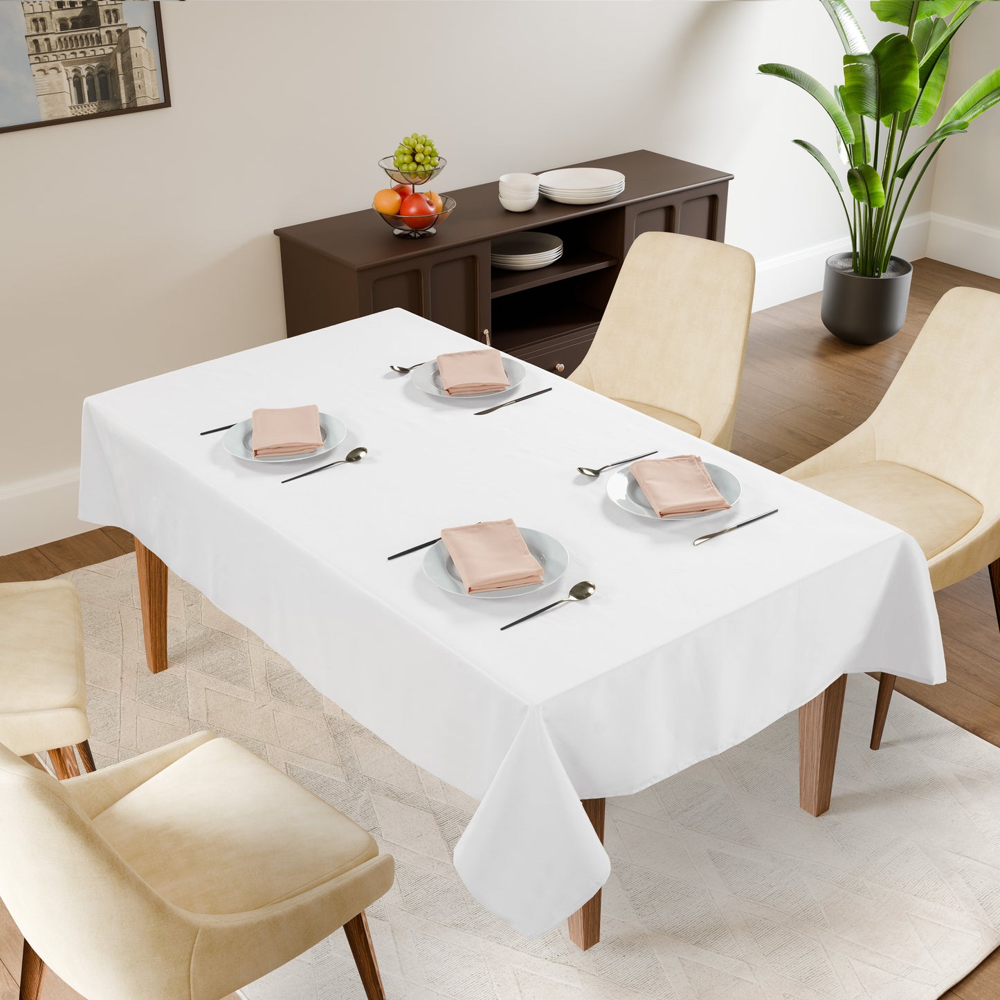 Set of 6 - Solid Tablecloths 6 seat 152x213cm - White