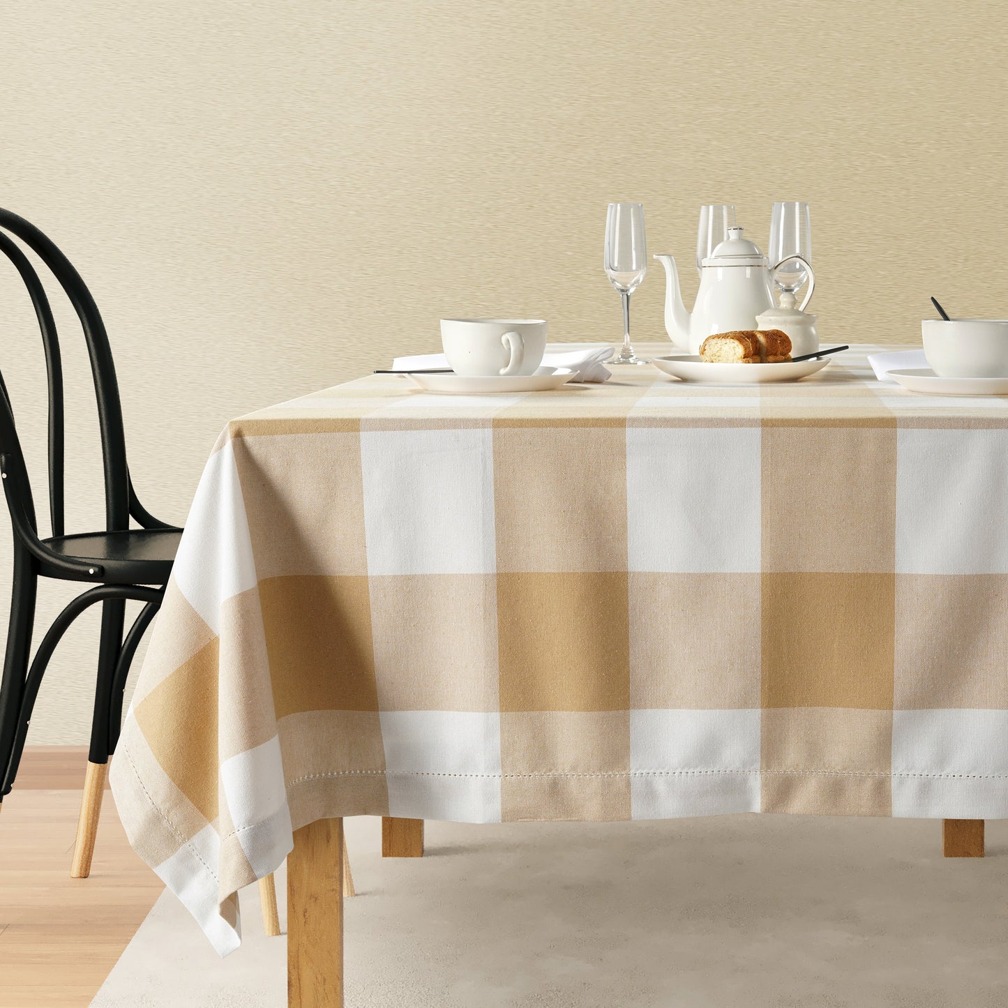 Tablecloth 10 seat 150x304cm - Beige Check