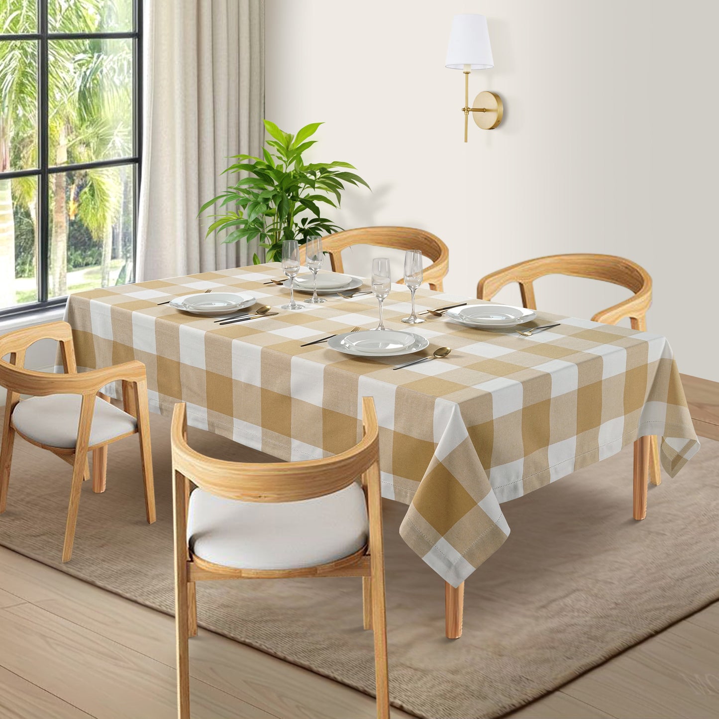Tablecloth 10 seat 150x304cm - Beige Check