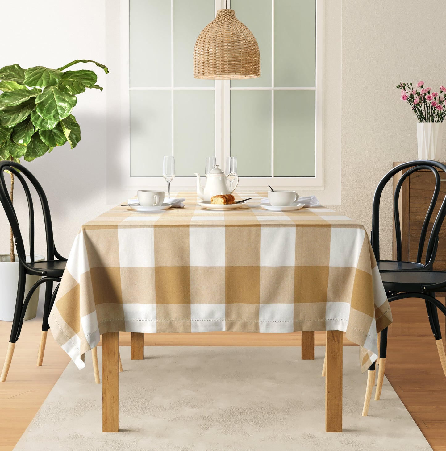 Tablecloth 10 seat 150x304cm - Beige Check