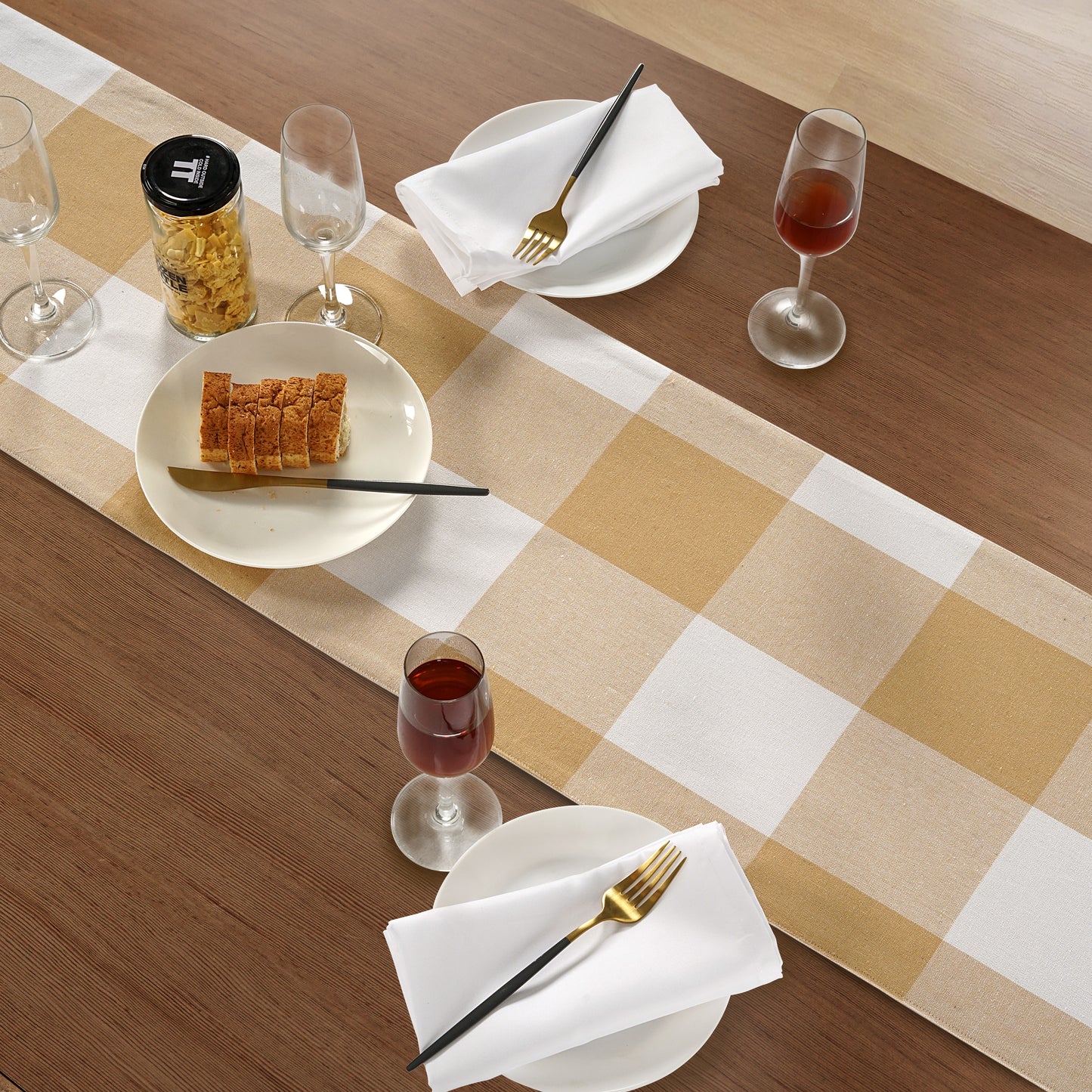 Table Runner 33x180cm - Beige Check