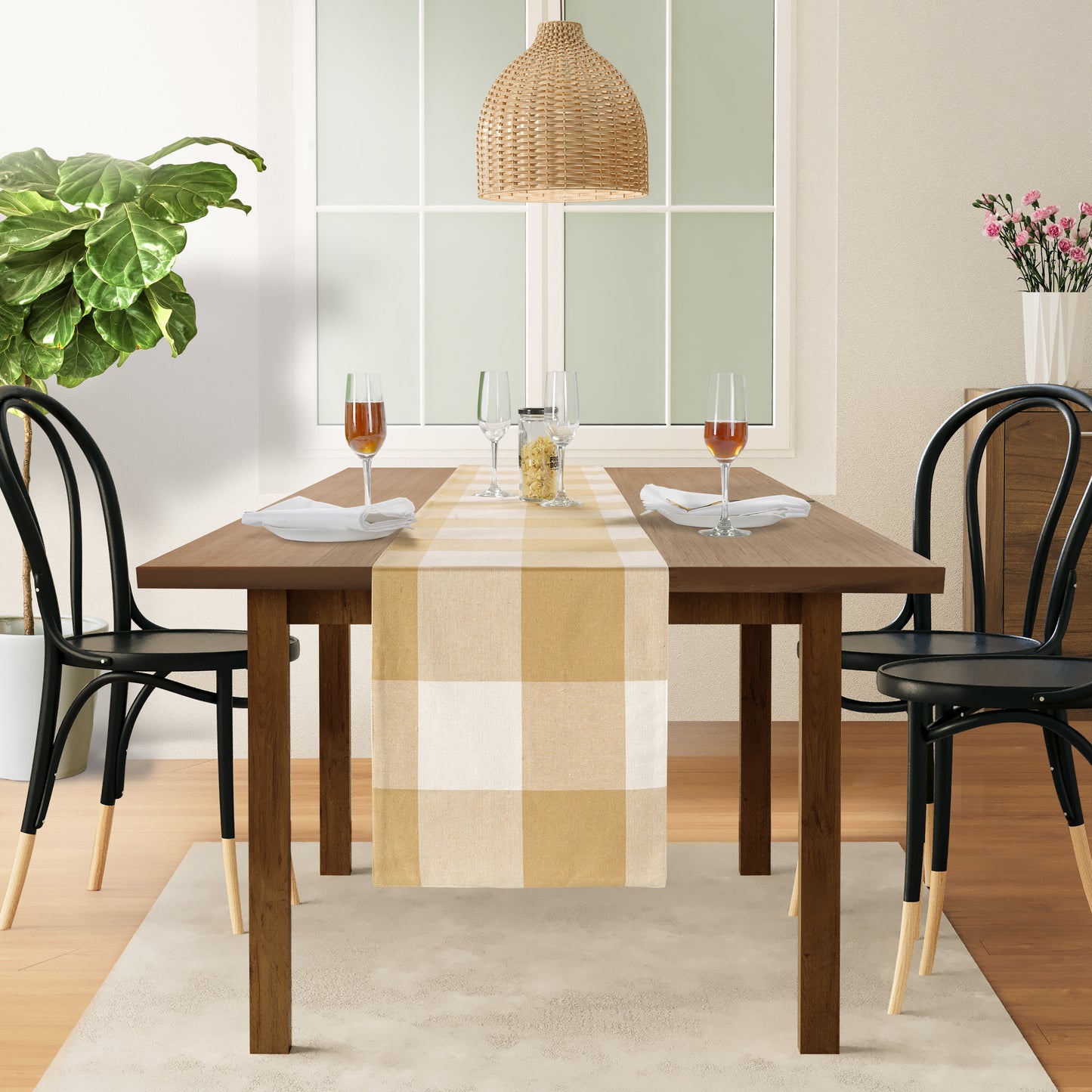 Table Runner 33x180cm - Beige Check
