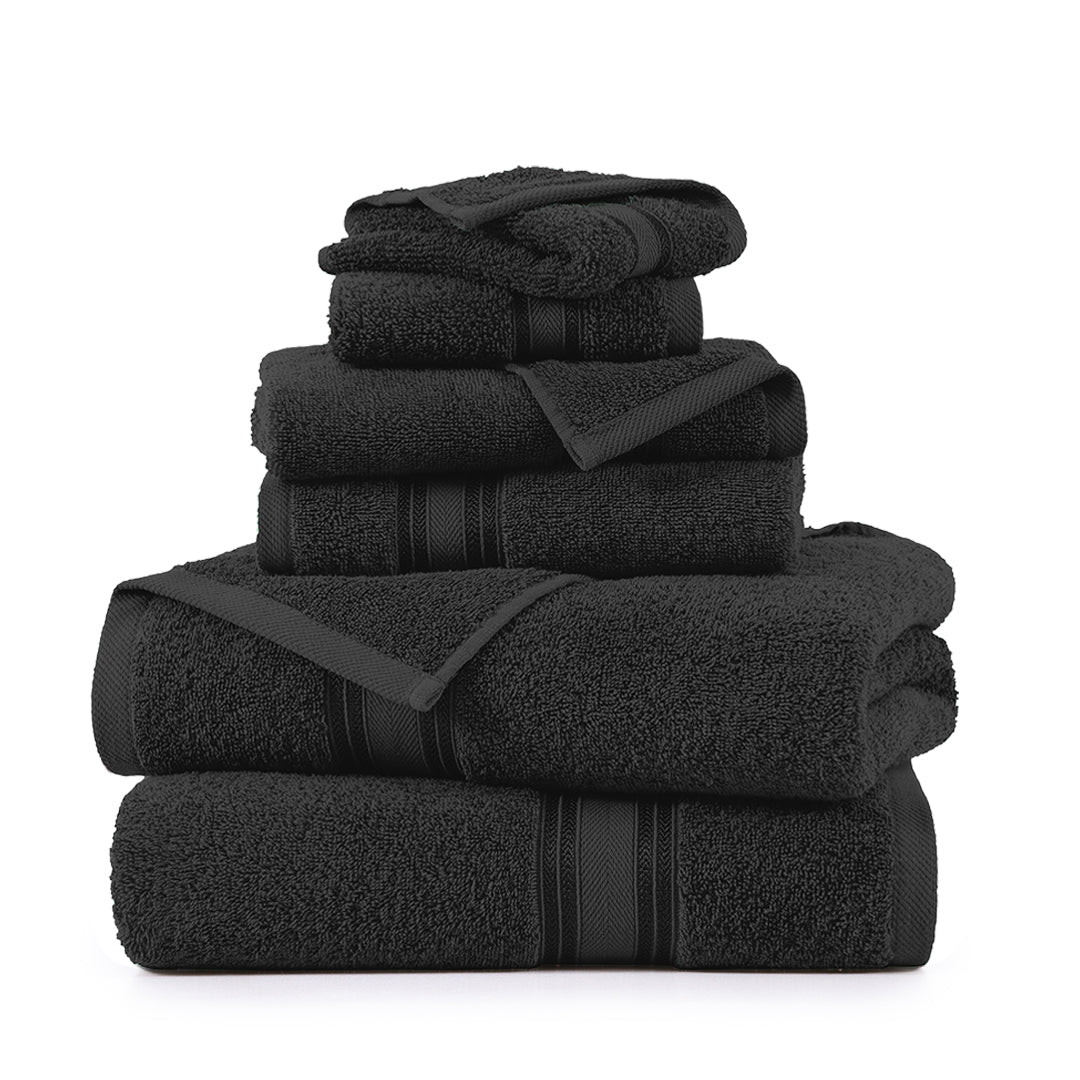 6 Piece Cotton Towel Set 550GSM - Black