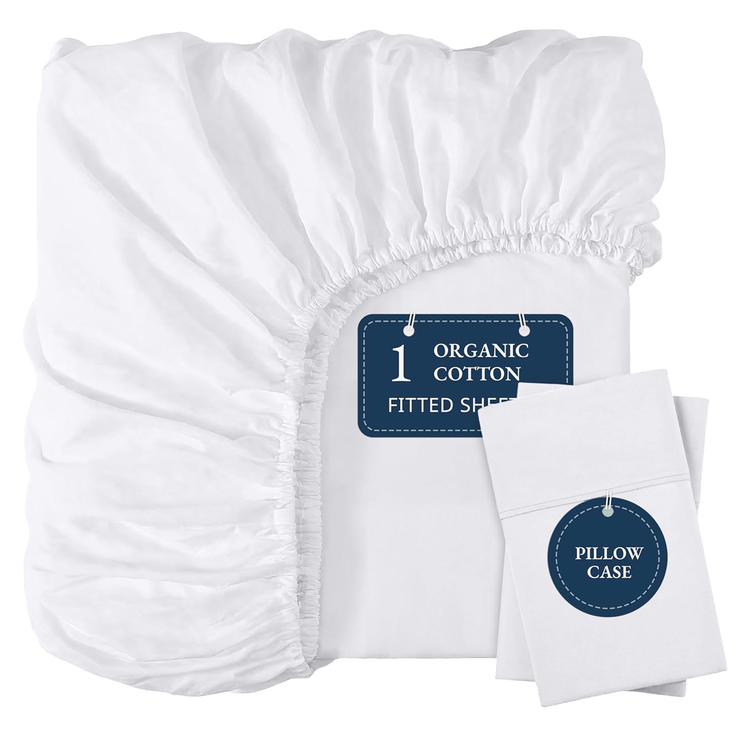 100% Organic Washed Cotton Fitted Sheet Set - White